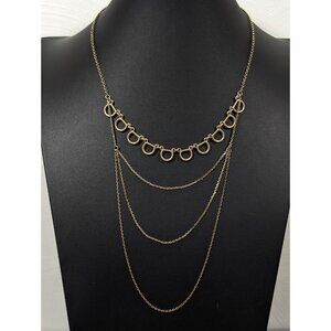Lucky Brand Gold Tone Horse Bit Chain Derby Equestrian Layered Necklace Western